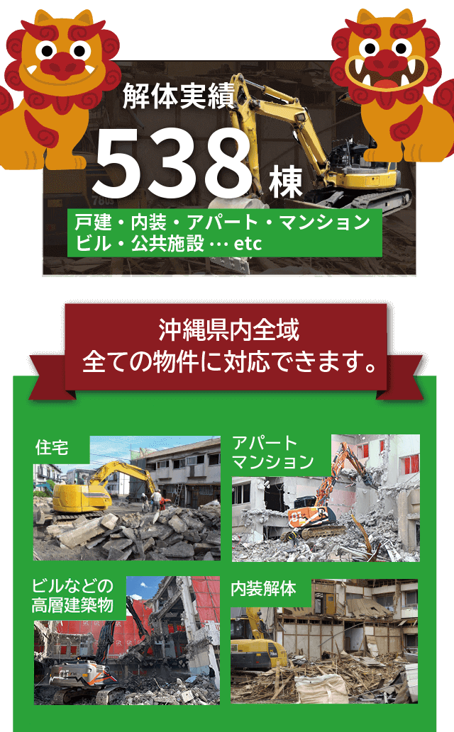 解体実績、沖縄県内で500件以上！
